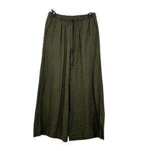 Max Studio London Womens Wide Leg Pants Size S Green Linen Blend Elastic Waist